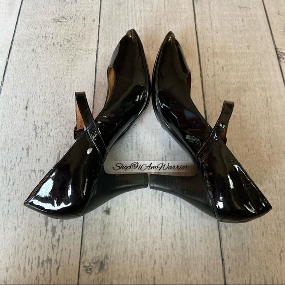 Sofft black patent leather adjustable strap peeptoe heels *shop@iamwarrior - Picture 6 of 13